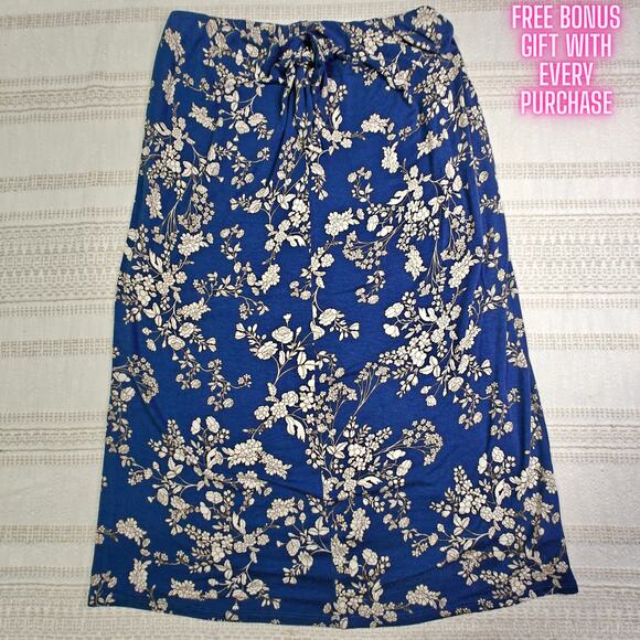 Bobeau Strapless Dark Blue Floral Comfy Dress Size M - Picture 1 of 6